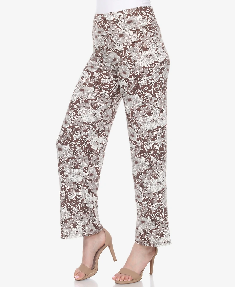 White Mark Women's Floral Print Wide Leg Palazzo Pants