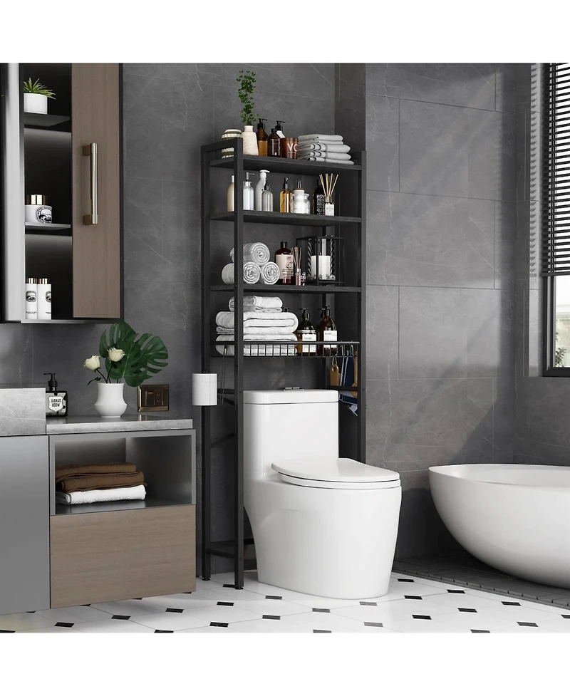 Over the Toilet Storage Freestanding Industrial Metal Wood Shelving Unit