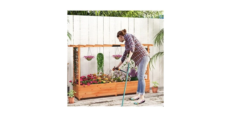 Rectangle Raised Garden Bed with Side Trellis for Outdoor Gardening and Plant Support