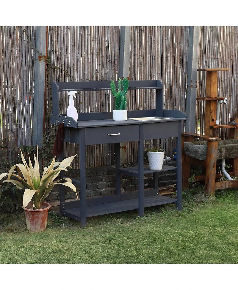 Wood Outdoor Garden Potting Bench Storage Shelf with Removeable Sink