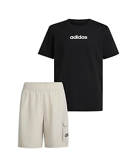 adidas Big Boys Short-Sleeve T-Shirt and Cargo Woven Shorts, 2 Piece Set
