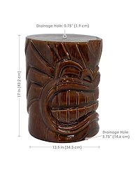 Tropical Wood-Look Tiki Head Decorative Ceramic Garden Stool - 17"