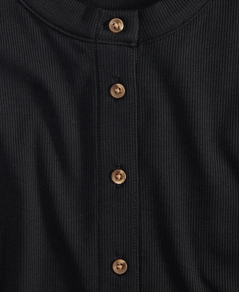 On 34th Women's Rib-Knit Short-Sleeve Button Front Top, Exclusively at Macy's