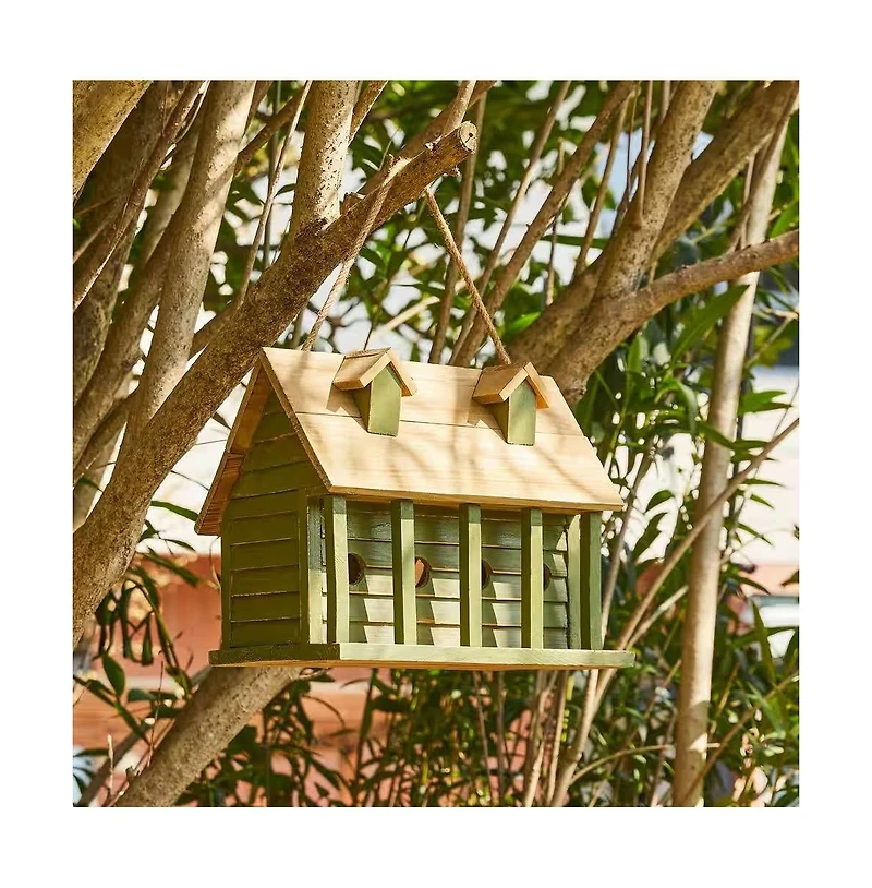 Garden Bird House with 1 Compartment and 4 Entry Holes for Outdoor Birds