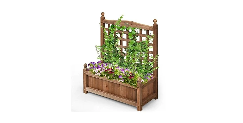 Natural Fir Wood Outdoor Garden Planter Box with High Trellis