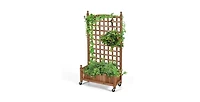 Outdoor Solid Wood Raised Garden Bed Mobile Planter Box with Trellis on Wheels