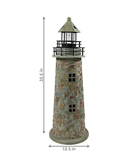 Outdoor Backyard Garden Nautical Lighthouse Solar Led Pathlight Statue Figurine - 36" - Cobblestone