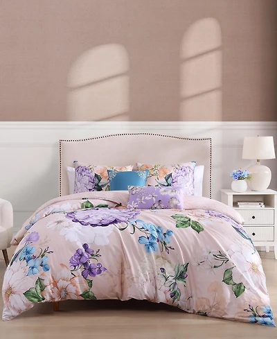 Bebejan Bright Bouquet Bedding 100% Cotton Sateen 5 Piece Queen Size Reversible Comforter Set