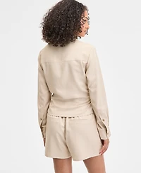 Bar Iii Women's Collared Tie-Hem Blouse, Exclusively at Macy's