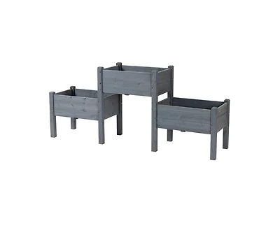 3 Wood Elevated Planter Set Vegetable Herb Flowers Raised Garden Beds