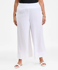 On 34th Plus Cotton Gauze Smocked-Waist Wide-Leg Pants, Exclusively at Macy's