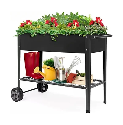 Metal Raised Garden Bed Planter Cart on Wheels 37-inch x 15-inch