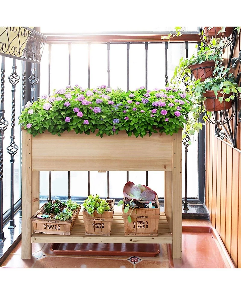 2-Tier Raised Garden Bed Planter with Bottom Storage Shelf for Outdoor Gardening