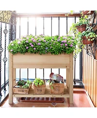 2-Tier Raised Garden Bed Planter with Bottom Storage Shelf for Outdoor Gardening