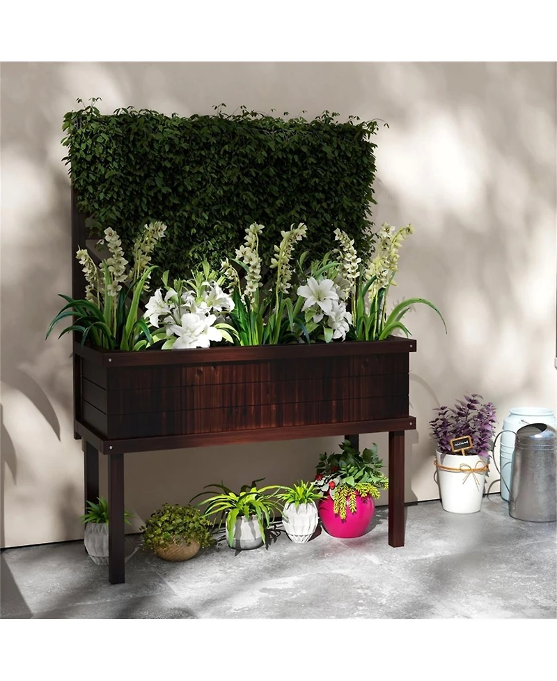 Multi-Functional Wooden Planter Box with Flower Shelf