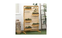 Elevated Wooden Planter Shelf with Detachable Trellis Stand