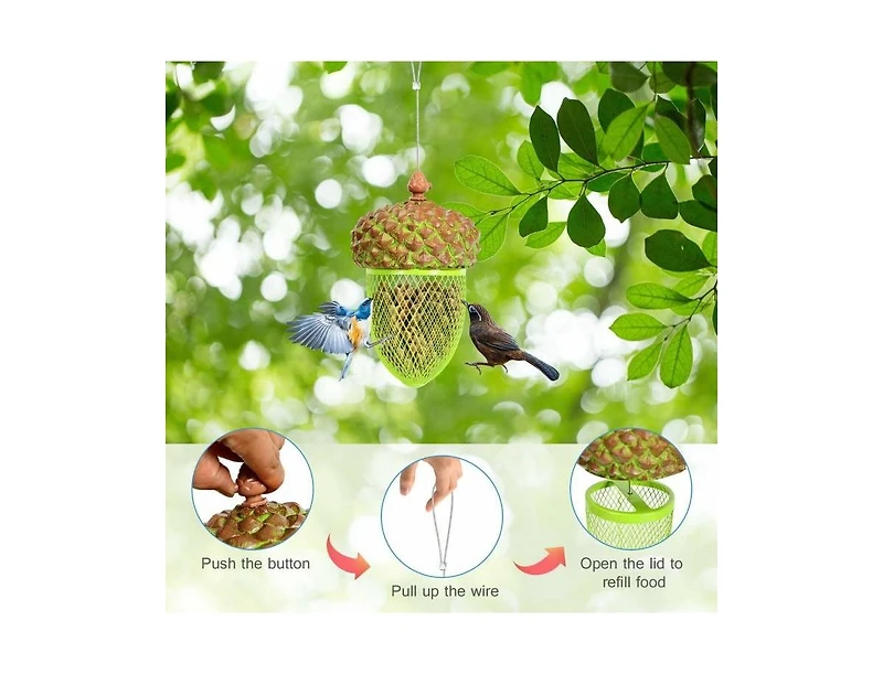 Outdoor Metal Mesh Bird Feeder with Decorative Metal Acorn Roof for Birds