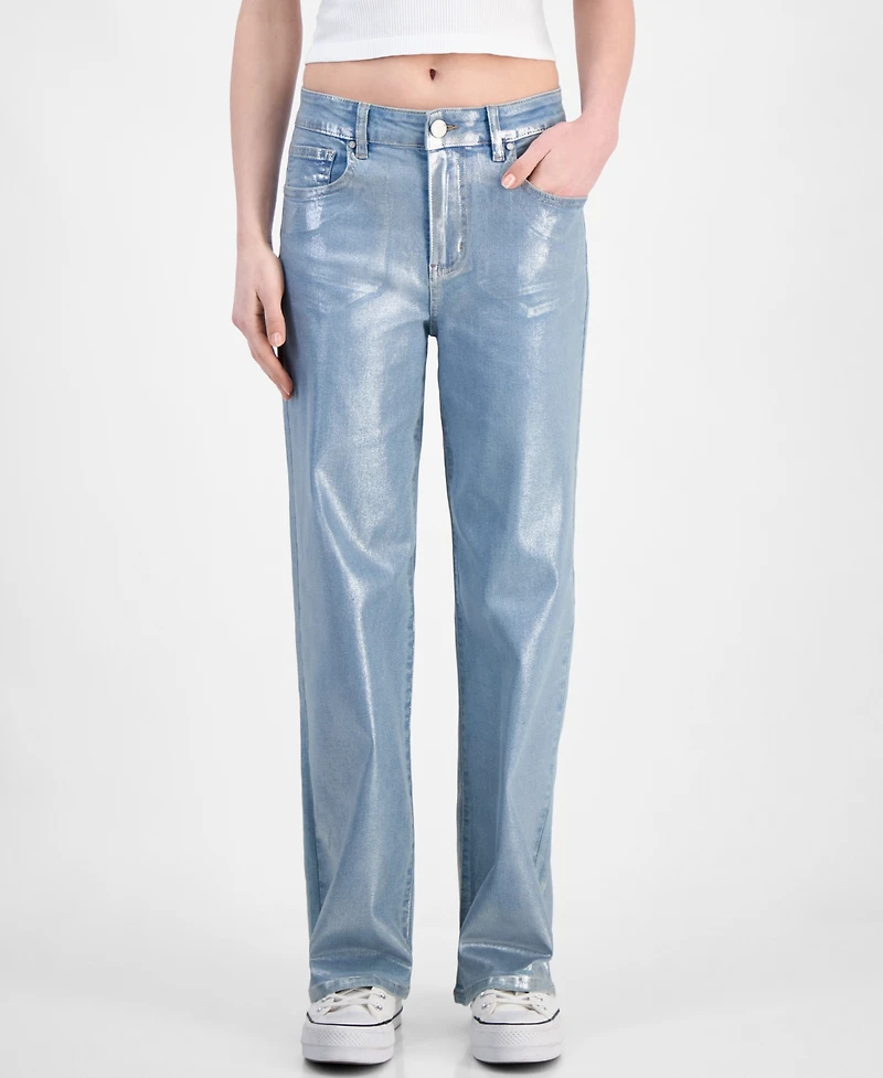 Superjene Juniors' Metallic Coated Wide-Leg Jeans