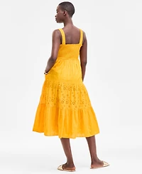 On 34th Women's Smocked Embroidered Eyelet Midi Dress, Exclusively at Macy's
