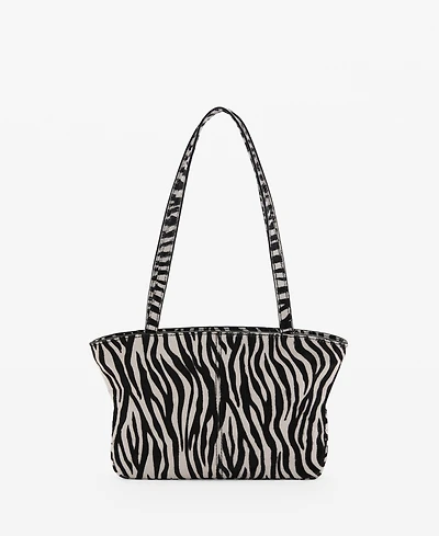 Mango Women's Zebra-Print Leather Bag