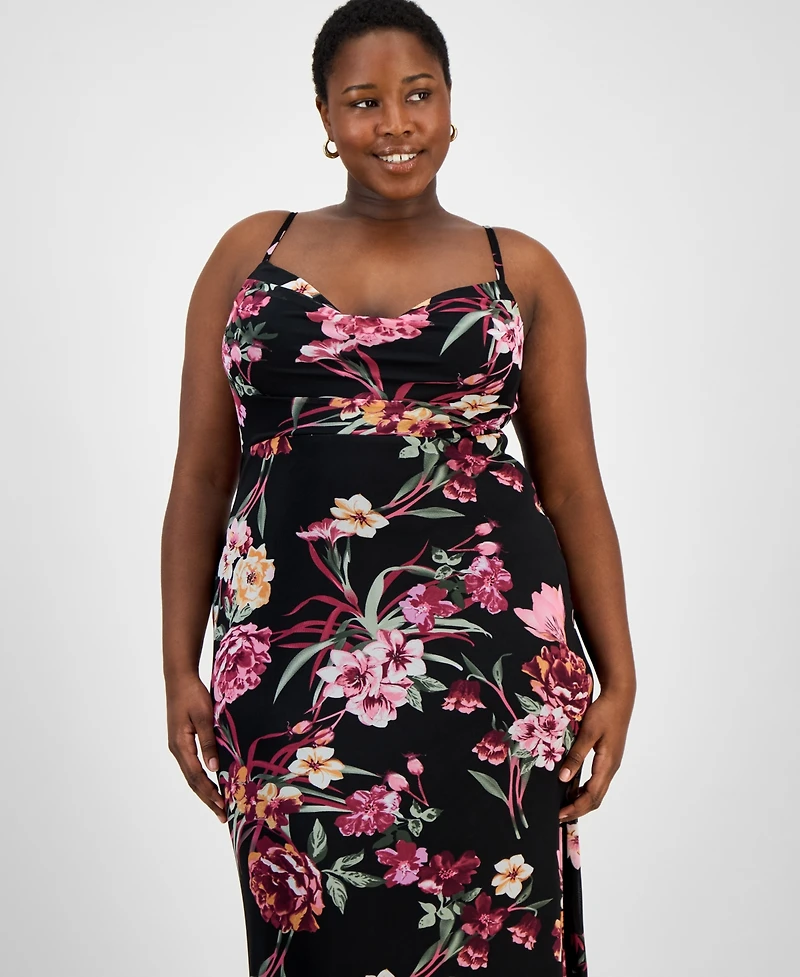 B Darlin Trendy Plus Floral Mesh Maxi Dress