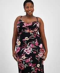 B Darlin Trendy Plus Floral Mesh Maxi Dress