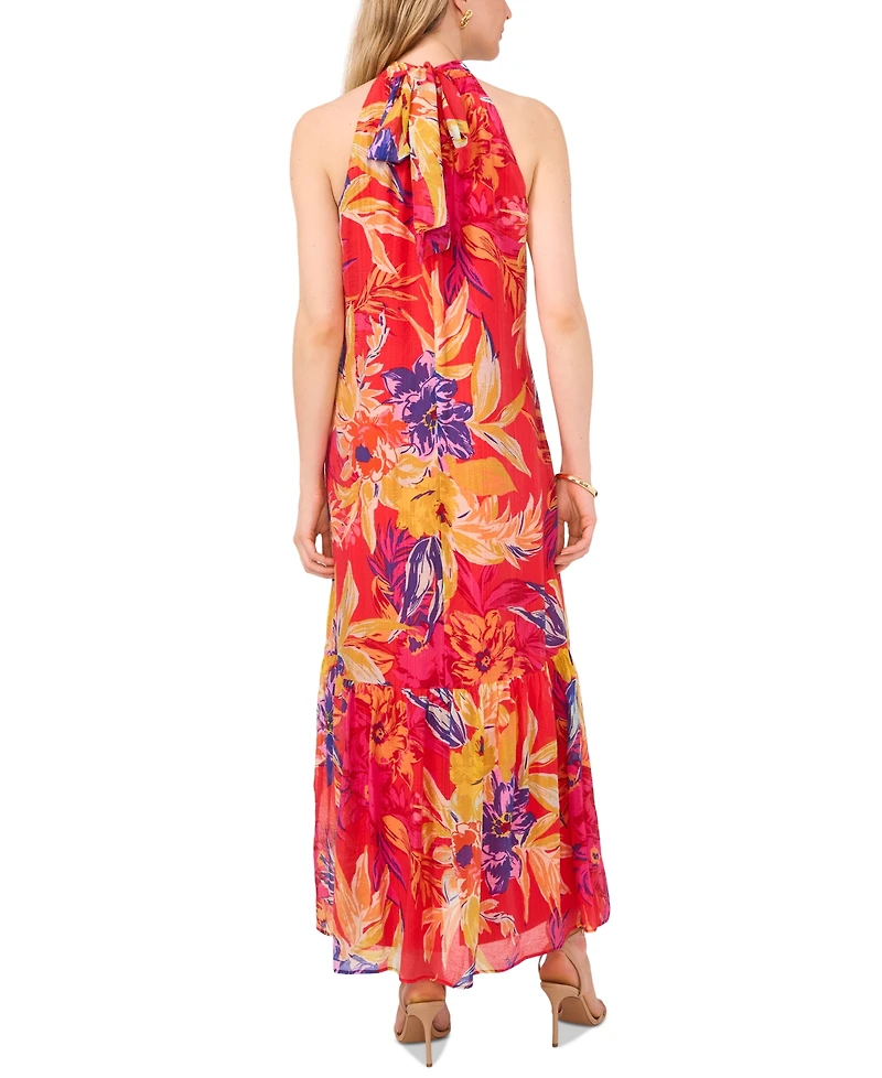 Msk Women's Floral Halter Flounce-Hem Maxi Dress