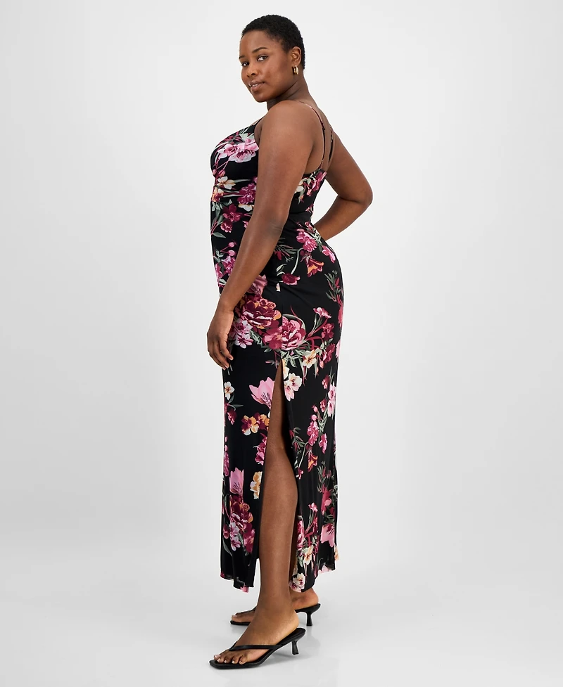 B Darlin Trendy Plus Floral Mesh Maxi Dress