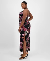 B Darlin Trendy Plus Floral Mesh Maxi Dress