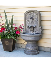 Lovely Lily Polyresin Flat Back Pedestal Outdoor Wall Fountain for the Patio, Deck, or Yard - 37.5" - Gray