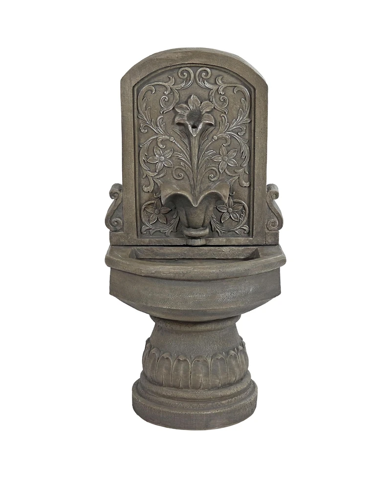 Lovely Lily Polyresin Flat Back Pedestal Outdoor Wall Fountain for the Patio, Deck, or Yard - 37.5" - Gray