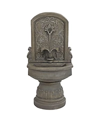 Lovely Lily Polyresin Flat Back Pedestal Outdoor Wall Fountain for the Patio, Deck, or Yard - 37.5" - Gray