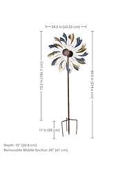 Metallic Pinwheel Powder-Coated Iron Wind Spinner - 84.5" H - Silver and Gold