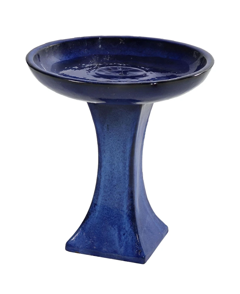 Ceramic Bird Bath for Outside - 16" H - Uv- and Frost-Resistant - Pedestal Bird Bath - Blue Glazed Bowl - Blue Glaze Finish