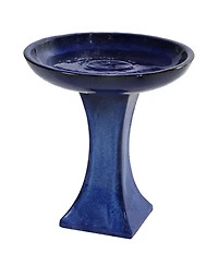 Ceramic Bird Bath for Outside - 16" H - Uv- and Frost-Resistant - Pedestal Bird Bath - Blue Glazed Bowl - Blue Glaze Finish