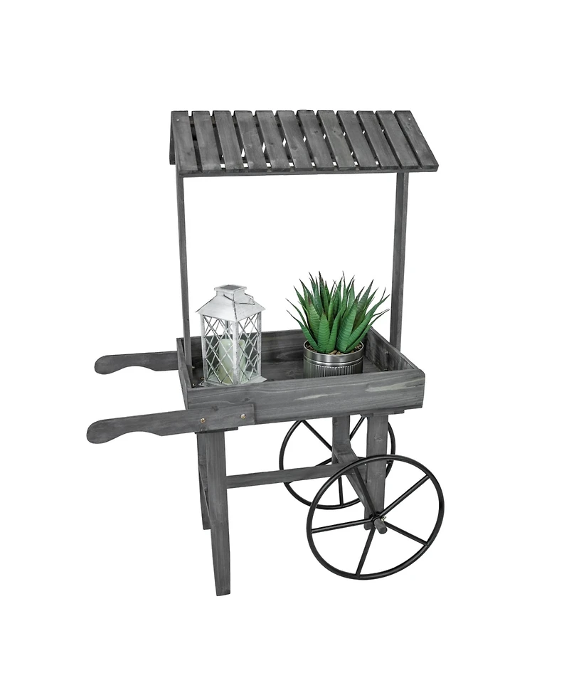 Rustic, Vintage Flower Cart Display Stand Candy Cart with Wheels for a Wedding, Party, or Event - Gray