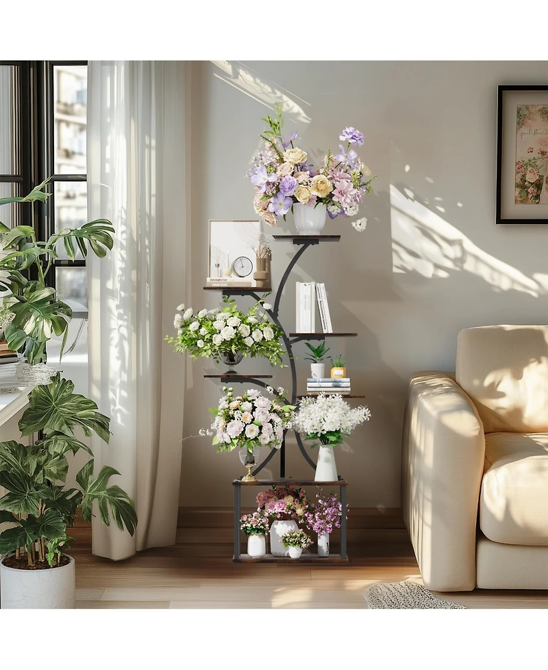 Unho Vintage Tree-Shaped Metal Plant Flower Holder Multiple Shelves Display Stand