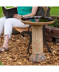 Toulon Outdoor Ceramic Bird Bath - 24.5" H - Uv- and Frost-Resistant - Glazed Bowl - Brown Lava Finish