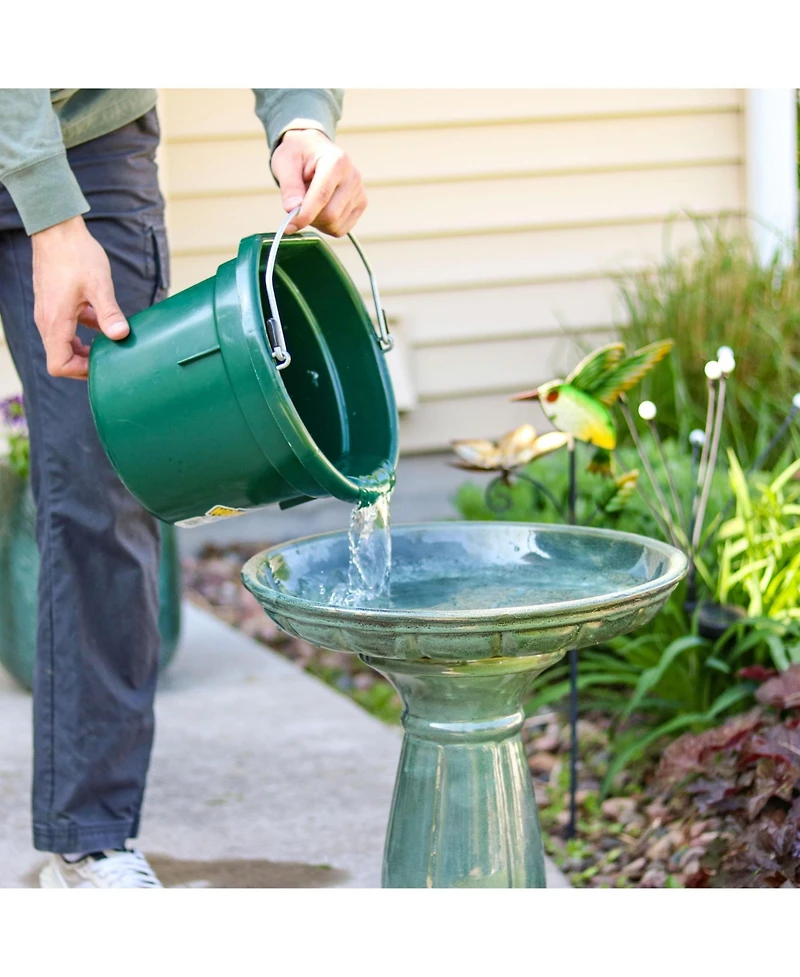 Avignon Ceramic Bird Bath with Glazed Finish - Green Mist - 18.75" H