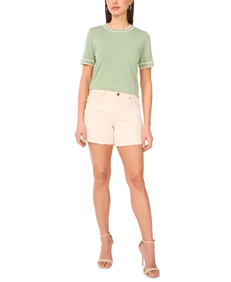 Vince Camuto Women's Striped-Edge Short-Sleeve Sweater