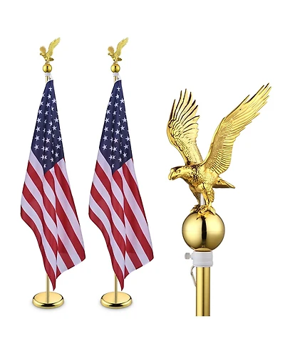 Yescom 6Ft Indoor Flag Pole Kit Eagle Topper Aluminum Gold Pole with Base 3x5Ft Us Flag for Office School City Hall 2Pcs