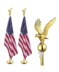 Yescom 6Ft Indoor Flag Pole Kit Eagle Topper Aluminum Gold Pole with Base 3x5Ft Us Flag for Office School City Hall 2Pcs
