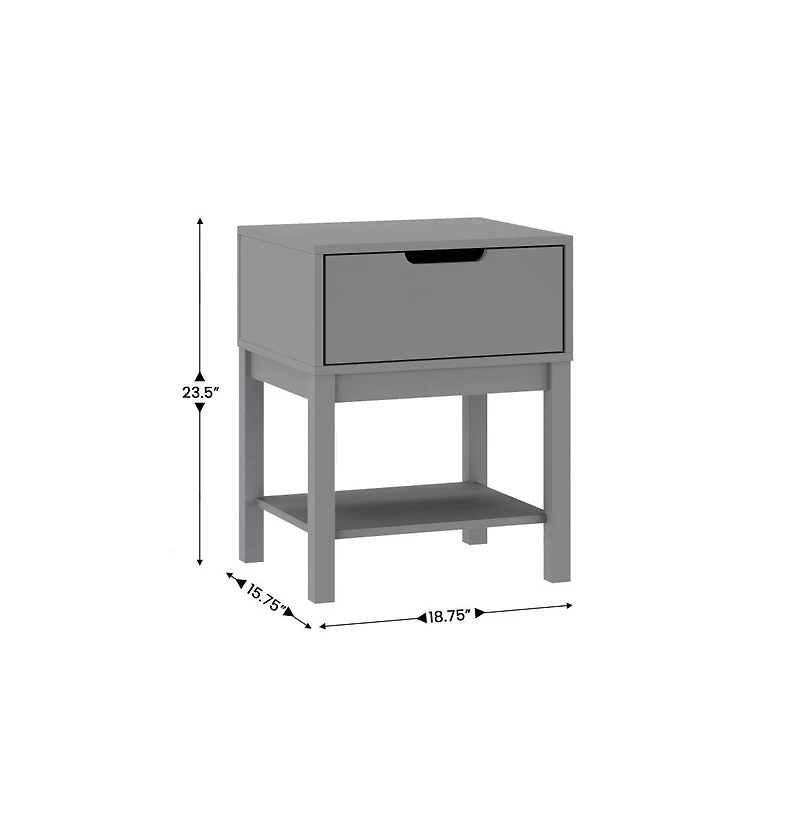Samuel Kids Single-Drawer Night Stand With Solid Wood Frame, Side Table For Bedroom Open Shelf