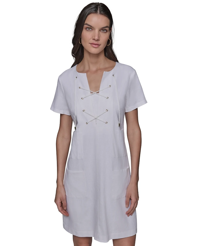 Karl Lagerfeld Paris Women's Lace-Up-Bodice Shift Dress