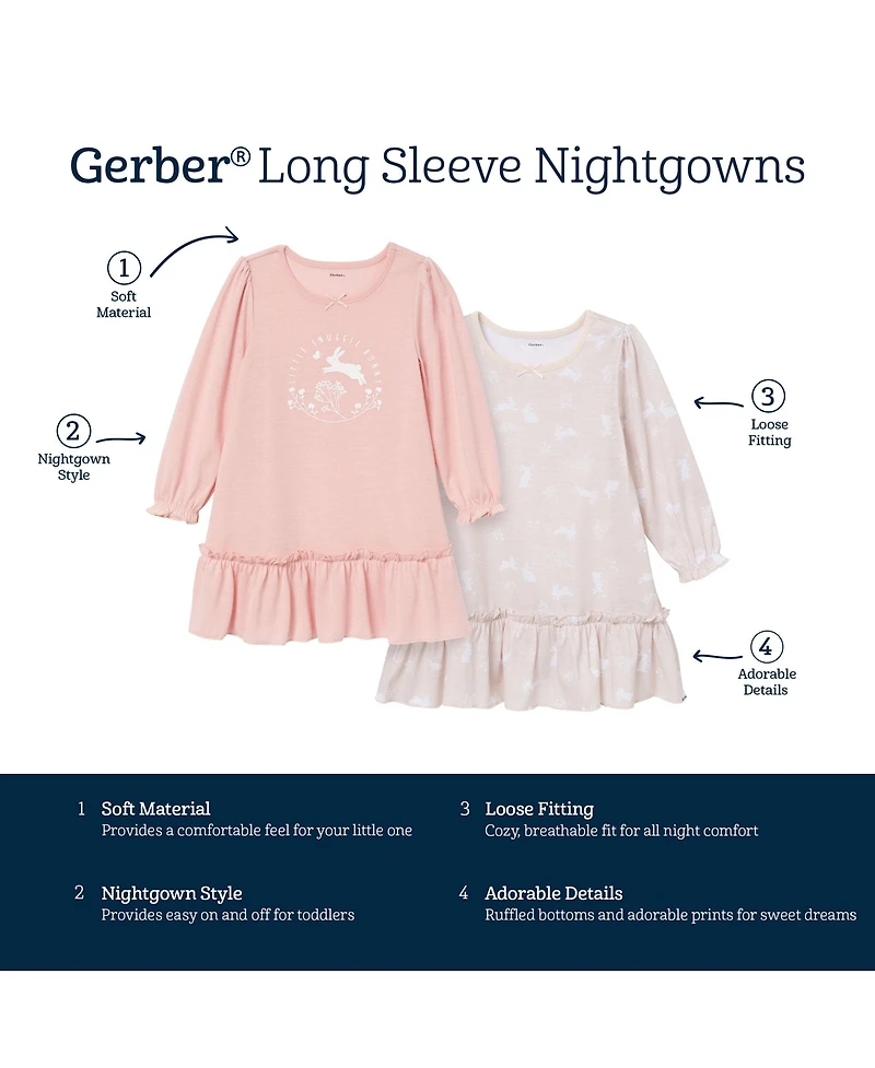 Gerber Toddler Girls 2-Pack Short Sleeve Nightgowns, Flamingoes, 5T