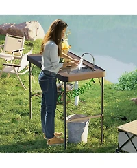 Outsunny Folding Fish Cleaning Table with Sink, Faucet, Sprayer,