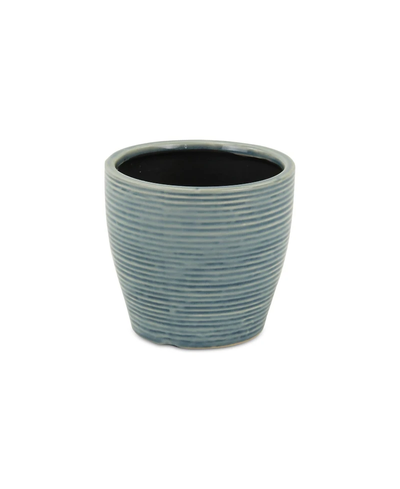 Striped Ceramic Round Planter – Modern Pot for Indoor & Outdoor Spaces