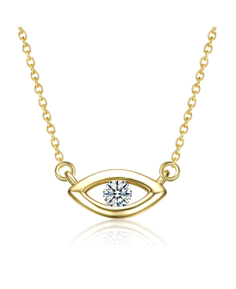 14K Gold Plated with Clear Cubic Zirconia Evil Eye Pendant Necklace