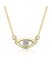 14K Gold Plated with Clear Cubic Zirconia Evil Eye Pendant Necklace