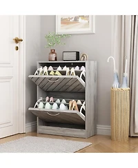 The yellow 2-door wooden shoe cabinet and fashionable shutter door design, sturdy and durable, efficient and stored, and enhance the aesthetics of the
